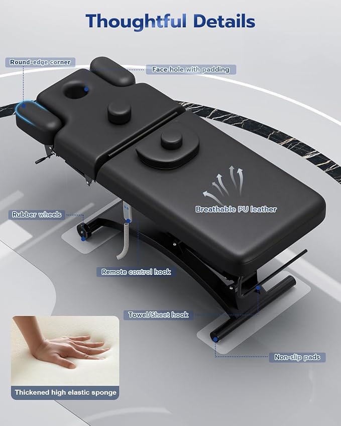 SyyBhb Professional Hi-Lo Bobath Table, Electric Lift Massage Table, Haydrulic Adjustable Backrest Downward for Acupuncture Treatment/Facial/Beauty/Spa/Physical Therapy