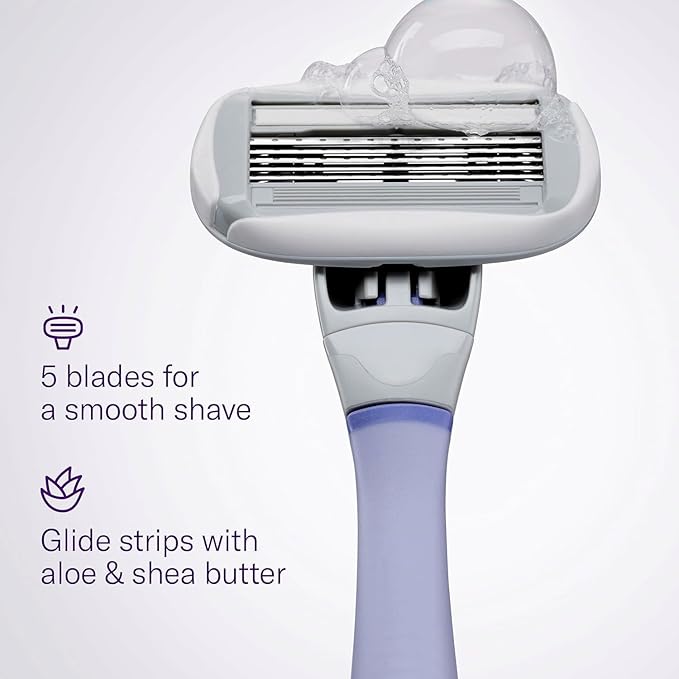 Flamingo Shaving Razor Set for Women - Original Razor Handle, 4 Blade Refills, and Shower Holder - Lilac