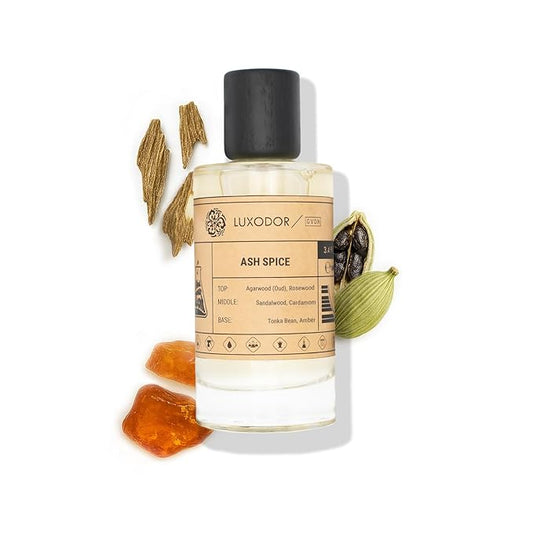 Ash Spice Perfume for Men & Women, Inspired by T.F Oud Wood, 2-Piece Combo of 100 ml Fragrance Spray Bottle and 10 ml Alcohol-Free Roll-On Perfume Oil, Vegan, Paraben-Free, Unisex