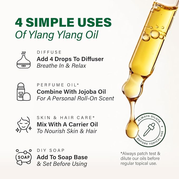 KUKKA Ylang-Ylang Essential Oils - 4 Fl Oz - for Hair, Skin, Diffuser, Aromatherapy & DIY Soap Making Scent