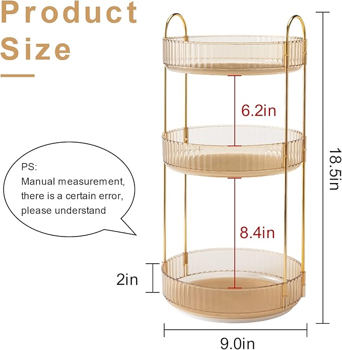 360 Rotating Makeup Organizer, Yellow, Unisex, 3 Tier Countertop Storage, Fits Cosmetics, Perfume, Skincare, Lipsticks