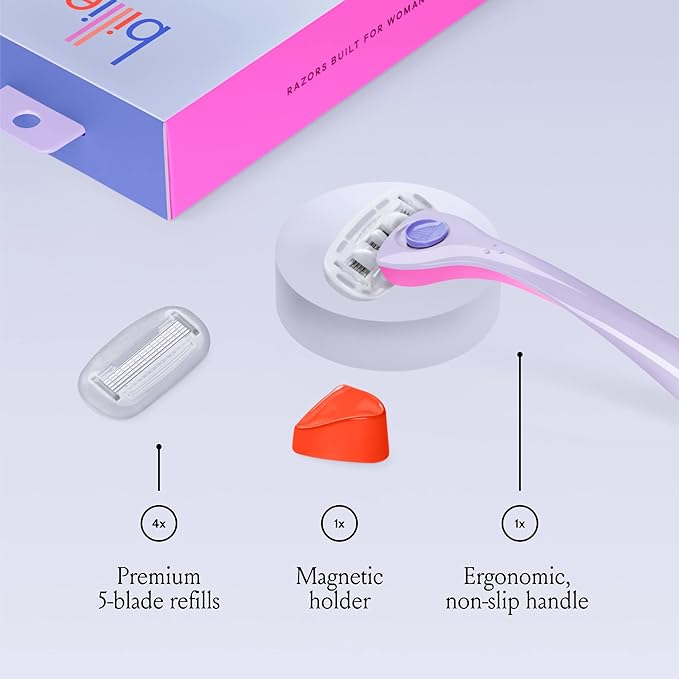 Billie Razors for Women Shave Kit – Women’s Razor + 4 x 5-Blade Razor Refills + Magnetic Holder – DreamPop