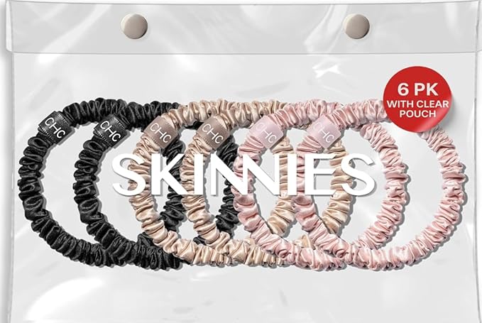 Ch. SKINNIES-6 Silk Scrunchies Set - Premium 22 Momme Handmade Hair Accessories, Soft Pure Silk Hair Ties & Sleep Scrunchies for Women | STYLE: Our Best Sellers