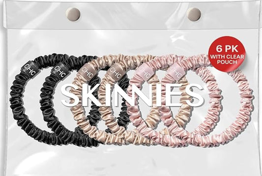 Ch. SKINNIES-6 Silk Scrunchies Set - Premium 22 Momme Handmade Hair Accessories, Soft Pure Silk Hair Ties & Sleep Scrunchies for Women | STYLE: Our Best Sellers