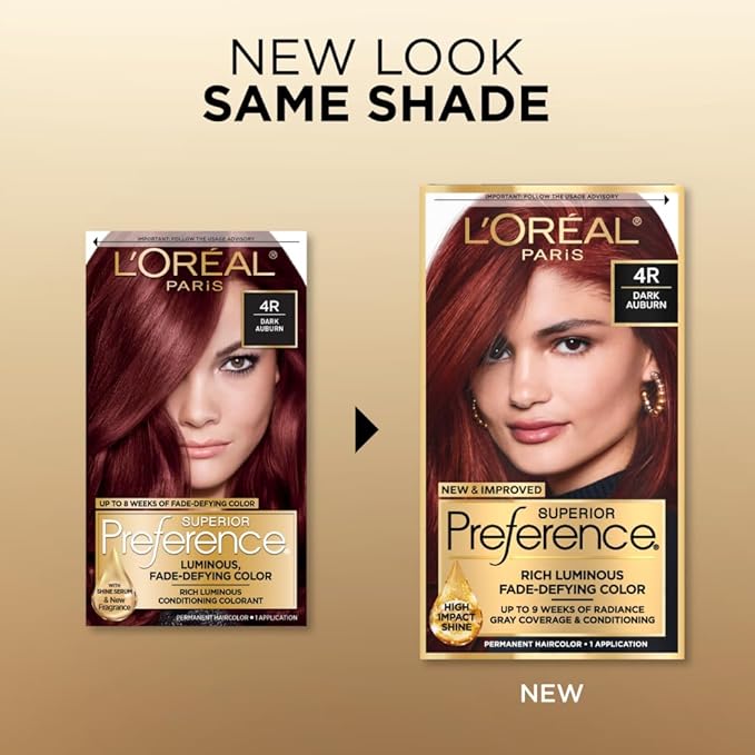 L'Oreal Paris Superior Preference Fade-Defying + Shine Permanent Hair Color, 4R Dark Auburn, Pack of 1, Hair Dye