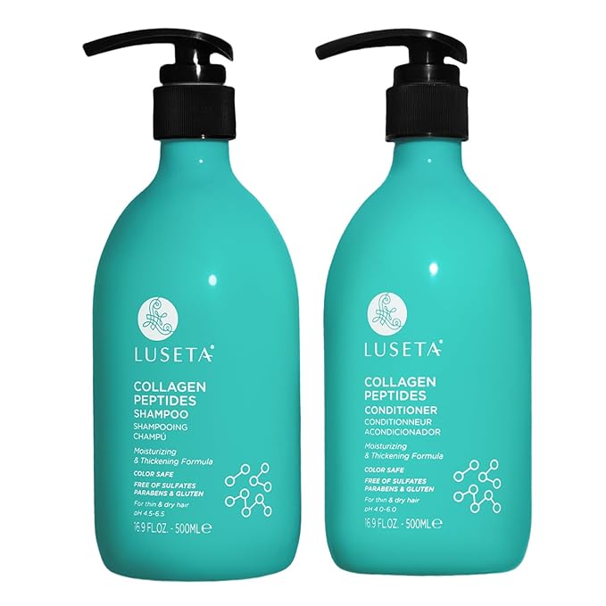 Luseta Thickening Shampoo and Conditioner Set with Collagen Peptides Strengthen and Moisturize for Thin & Dry Hair, Promote Thickness and Reduce Breakage for Fuller-Looking Hair 16.9oz×2