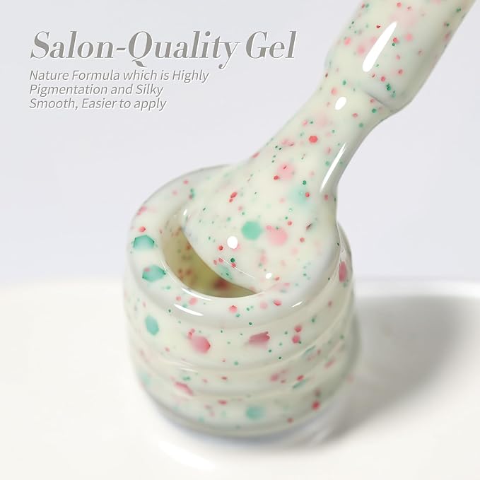 Born Pretty Christmas Jelly Glitter Gel Nail Polish Kit,Milky White Shimmer Reflective Color,Soak Off LED U V Nail Art Gel for Salon-Quality Manicure at Home