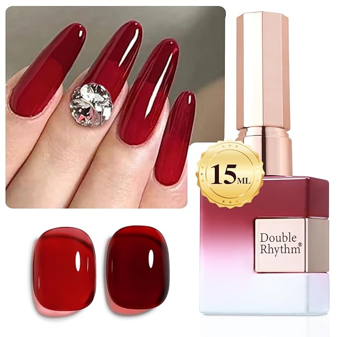 Double Rhythm 15 ML Dark Burgundy Gel Polish Pure Sheer Same Color Same Bottle Soak Off Gel Polish Art Manicure Salon DIY at Home for Women (Jelly Red-A1371)