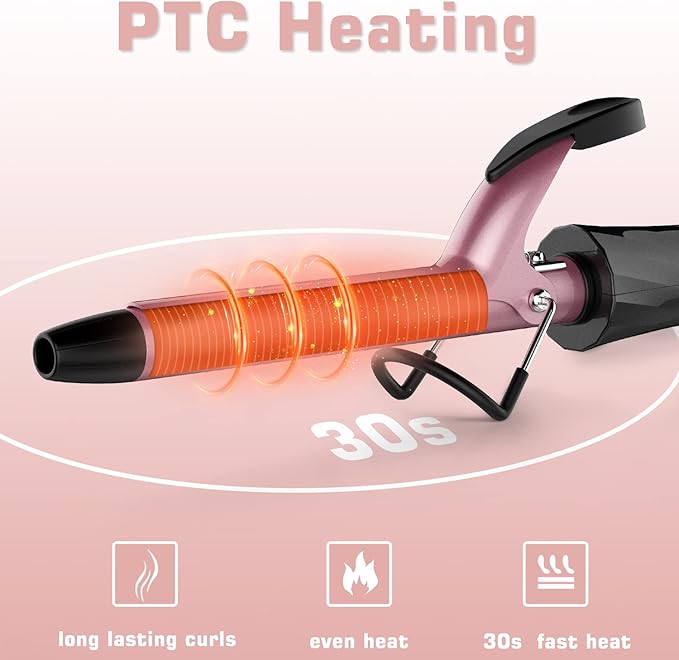 3/4 Inch Curling Iron for Short Hair, Dual Voltage Hair Curling Iron Ceramic, Professiona Curling Wand Tourmaline(Rose Gold)