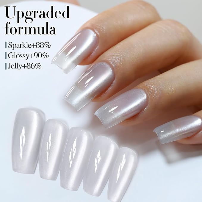 Double Rhythm 0.5 OZ Cat Eye Gel Polish with Magnet 15ML Holographic Glitter Shimmer Translucent Jelly Color Magnetic Nail Polish Salon DIY at Home (Clear Silver-B-MC1099)