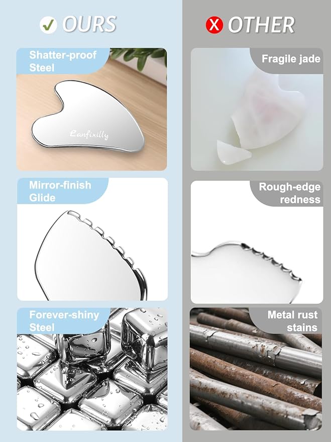 2Pcs Stainless Steel Gua Sha, Gua Sha Facial Tools for Face Sculpting, Metal Gua Sha Skin Care, Massage Gift for Women