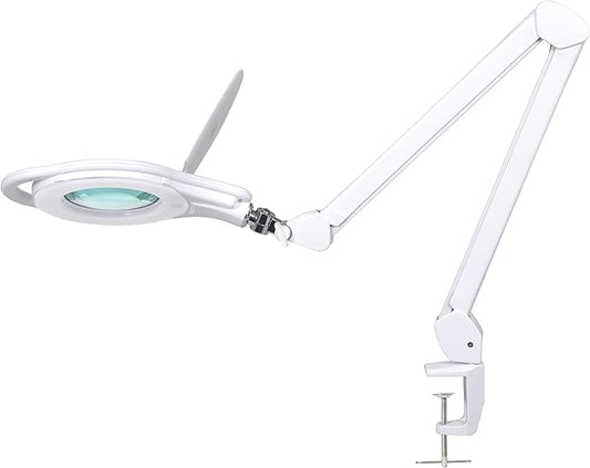 Neatfi 1,200 Lumens LED Magnifying Lamp with Clamp, Dimmable, Includes Microfiber Cloth, Magnifier Light for Reading, Sewing, Crafting (White, 5-Inch Lens, 8 Diopter)