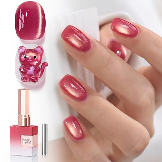 Double Rhythm 0.5 OZ Cat Eye Gel Polish with Magnet 15ML Holographic Glitter Shimmer Translucent Jelly Color Magnetic Nail Polish Salon DIY at Home (Dreamy Rose Purple-MC1273)