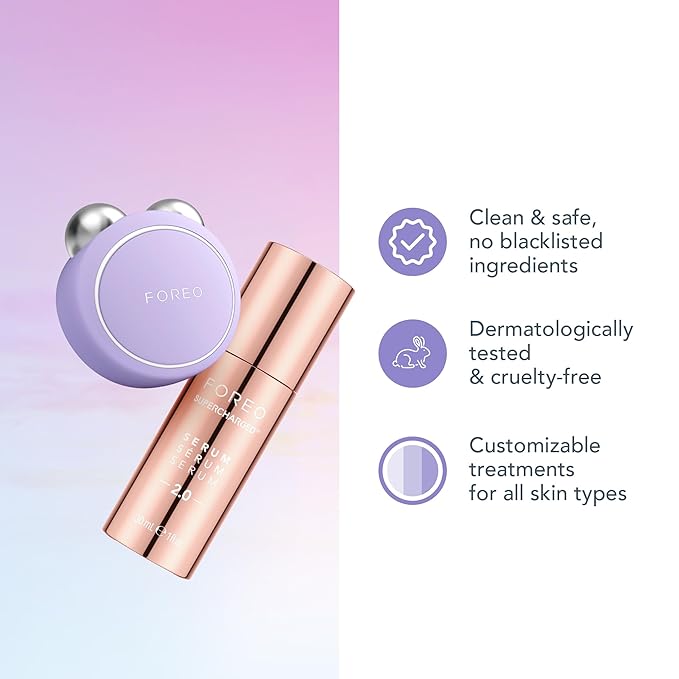 FOREO Firm & Fabulous BEAR mini + Serum Serum Serum 1 Oz Anti aging Starter Kit- Microcurrent Facial Device- Instant Face Lift- Double Chin Eliminator- Facial Skin Care Products- Gift Set- Lavender