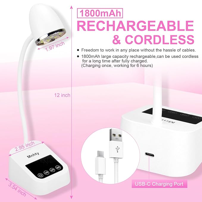 U V LED Nail Lamp, Goose Neck Flash Cure Lamp 27W Rechargeable Mini U V Light for Gel Nails, Cordless Flash Cure Light with 3 Timers&Sensor, Fast Curing Gooseneck Lamps for Gel X, Snow White