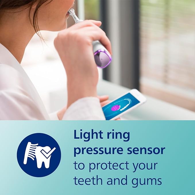 Philips Sonicare DiamondClean Smart 9500 Electric Toothbrush, Sonic Toothbrush with App, Pressure Sensor, Brush Head Detection, 5 Brushing Modes and 3 Intensity Levels, White, Model HX9923/01