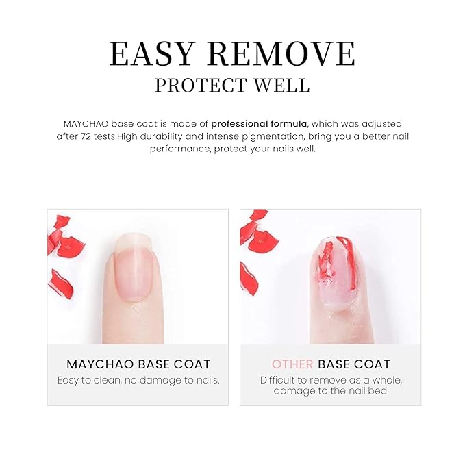 MAYCHAO Clear Gel Base Coat, 15ml No Wipe Sheer Base Coat Soak Off Nail Lamp Transparent Translucent Gel Nail Polish Long Lasting for Home Nail DIY Manicure, 0.5 OZ