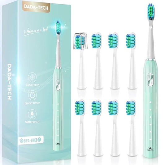 Ultrasonic Toothbrush for Adults Sonic Toothbrush, 9 Brush Heads, 5 Cleaning Modes, 4-Hour Charge Lasts 60 Days (Green)