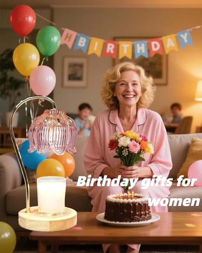 Dimmable Flower Candle Warmer Lamp, Pink Candle Warmer with Timer & 4Bulbs, Birthday Gifts for Women, House Warming Gifts New Home Bedroom Decor