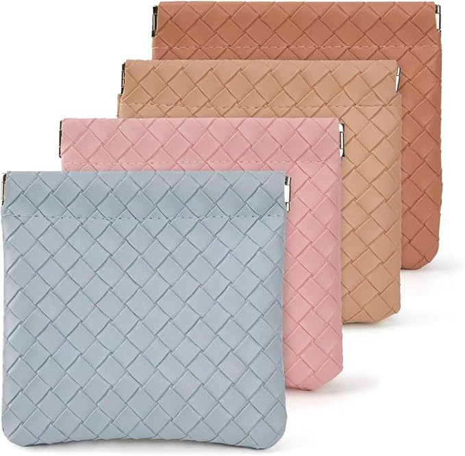 4PCS Small Makeup Bag for Purse，Waterproof Leather Portable Mini Makeup Bag,Snap Closure Organizer Pouch for Coin Cards Jewelry Lipstick Cosmetic Accessories，Small Travel Kit Storage Pouch
