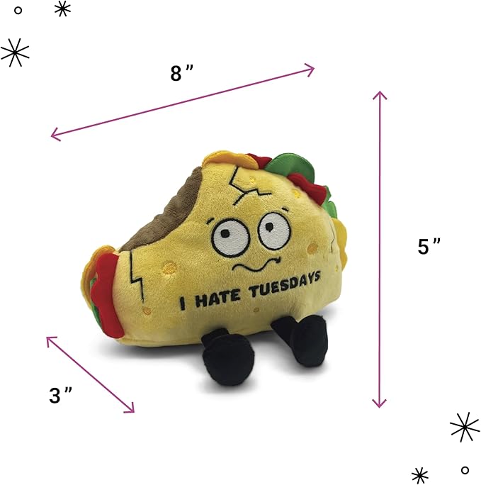 Punchkins Taco Plushie - I Hate Tuesdays Funny Plush, Gift for Taco Lovers, Cute Plush Toy for Gifting