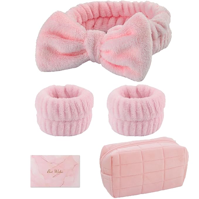 musejoy Skincare Face Wash Spa Headband and Wristband Set Quilted Makeup Bag Blank Cards Gifts for Women and Teen Girl Gifts Trendy Stuff spa headband and wristband set