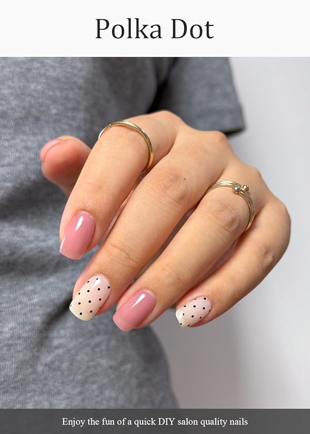 Semi Cured Gel Nail Strips (Polka Dot), Jelly Nude Brown, 20 Pcs Gel Nail Wraps, Stickers, Salon Quality, Long Lasting, Works with Any Lamps