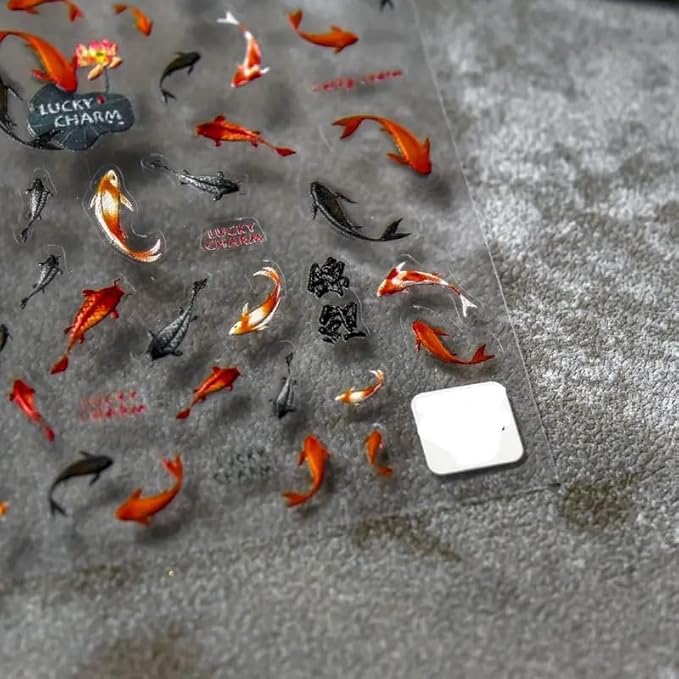 Red Koi Fish Nail Art Sticker Decals Lucky Goldfish 5D Embossed Nail Decals Self-Adhesive Chinese Style Nail Art Accessories Cute Cartoon Ocean Manicure Decals for Women Girls DIY Nail Art Decorations