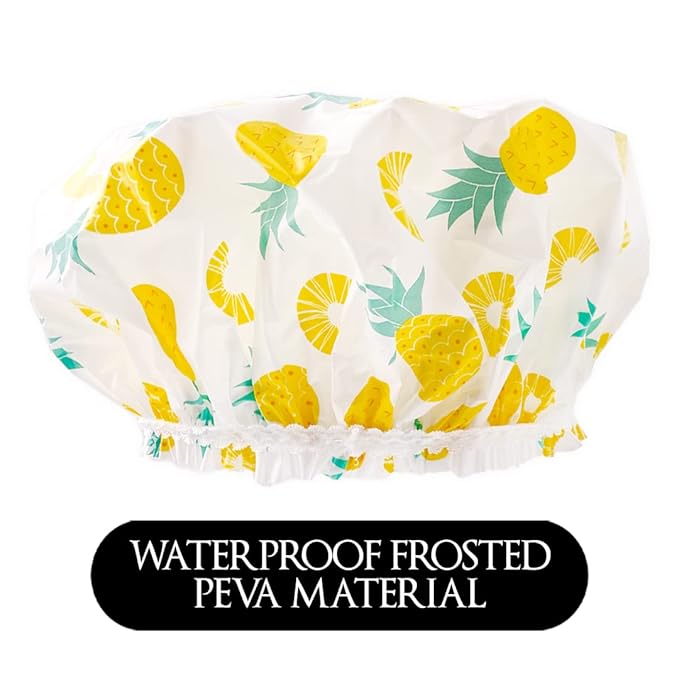 Reusable Vinyl Shower Cap & Bath Cap, Frosted PEVA Elastic Stretch Hem. Multi-Use Waterproof Stretchy Hair Cap for all Hair Lengths - Be A Fineapple Shower Cap for Women