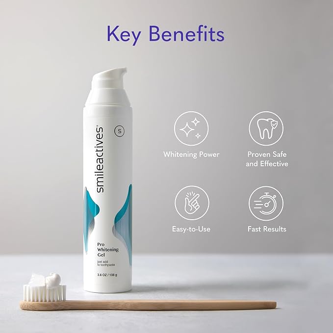 Smileactives Teeth Whitening Gel for Toothpaste with Clinical-Grade Hydrogen Peroxide, Tooth Stain Remover for White Teeth, Dentist Quality Pro Whitening Gel to Remove Stains, 90 Day, 3.8 oz Bottle