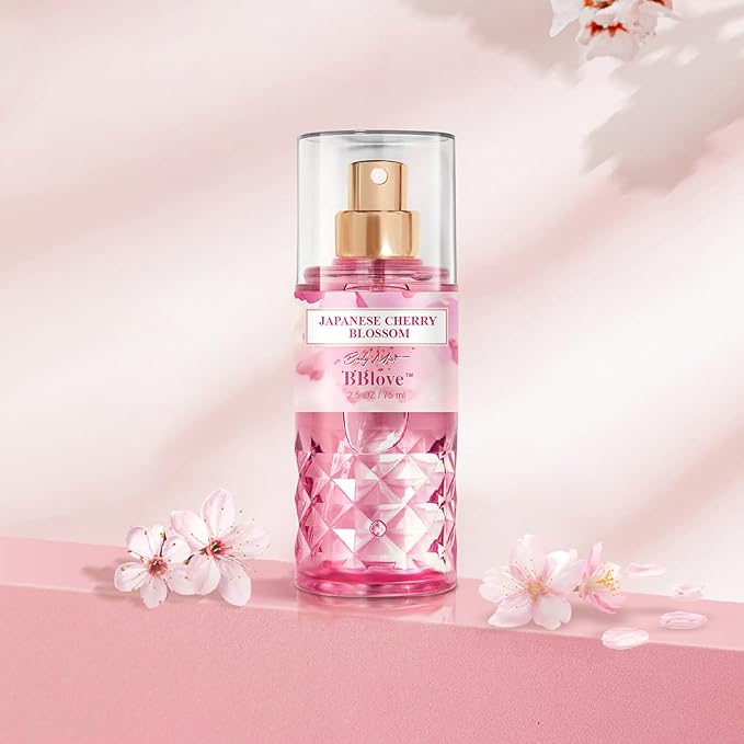 Japanese Cherry Blossom Bath and Body Gift Set - 2-Piece Travel Skincare Essentials (3oz Body Lotion + 2.5oz Fragrance Mist) Lightweight Hydrating Duo, Holiday Gift Set