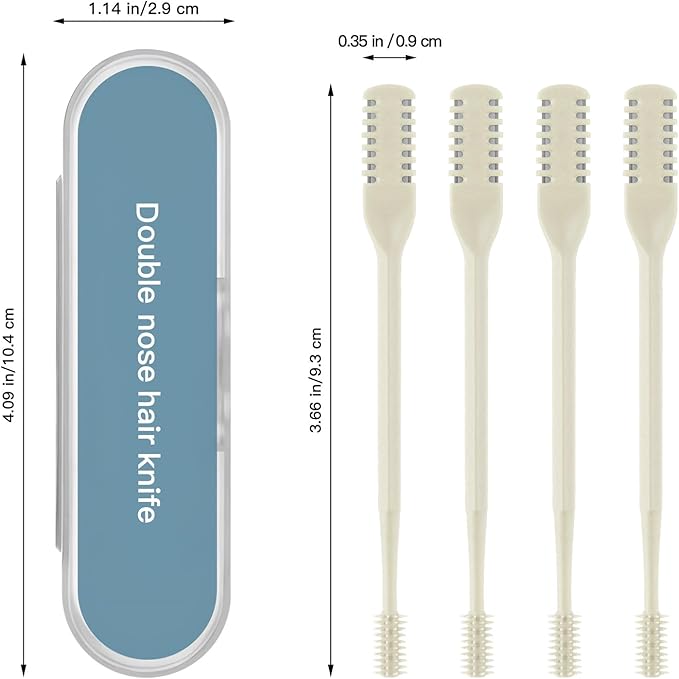 4Pcs 2-in-1 Nasal Hair Cutter, Double Sided Nose Hair Trimmer, 360° Nostril Hair Remover Tool, Manual Nose Knife with Soft Cleaning Brush for Men Women(Beige)