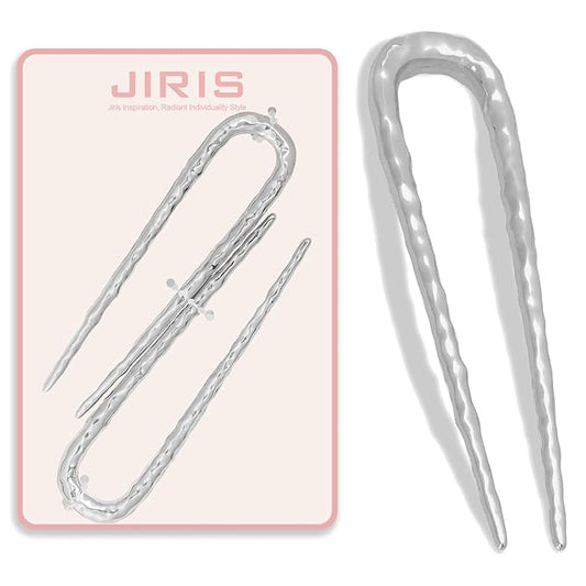 2PCS 3.8Inch French Hair Pins U-Shaped Pins for Women and Girls Fashion Metal Hair Pin French Twist Hair Pins for Buns, Updos,Stylish and Functional(set2-silver)