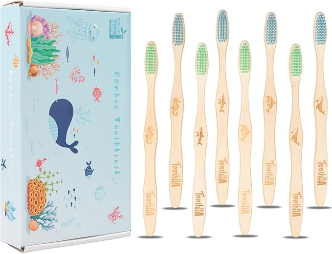 Bamboo Toothbrush Individually Sealed 8 Count, BPA-Free Soft Bristles Toothbrushes for Adults, Eco-Friendly, Natural Wooden Toothbrush