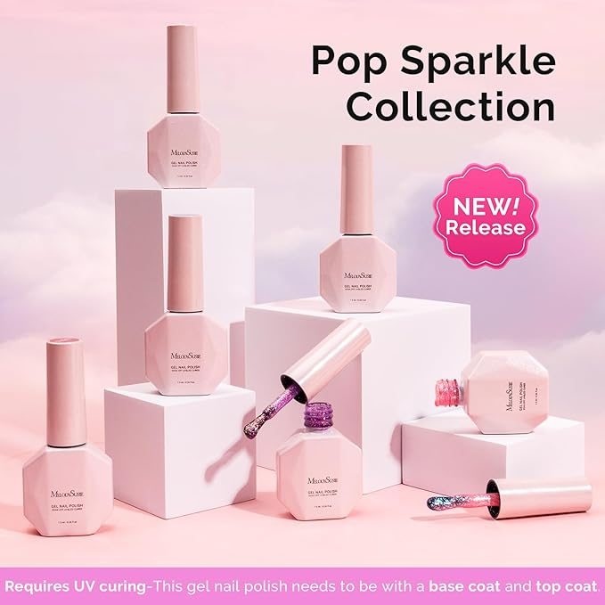 MelodySusie 7.5ML Glitter Gel Nail Polish Set, 6 Colors Sparkle Gel Polish Kit Blue Purple Pink Glitter Gel Polish Gifts for Women Nail Art Manicure Salon DIY Nail Design Decoration at Home