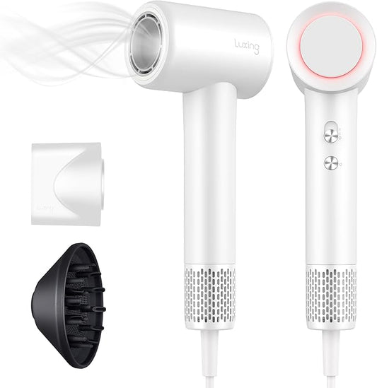 Hair Dryer, TurboLux Ionic 200 Million Negative Ions 1500W Fast Drying High Speed Hairdryer with Diffuser, Lightweight, Low Noise Hair Dryers for Women with 110000 RPM Brushless Motor (Pearl White)