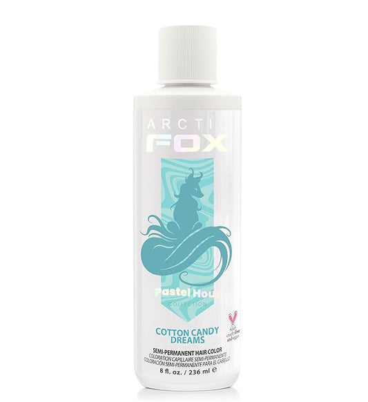 Arctic Fox Semi-Permanent Hair Dye, Vegan & Cruelty-Free, Pastel Blue, Ammonia-Free, Conditioning, For Bleached Hair, Long Lasting Color, Unisex, 8 Fl Oz, Cotton Candy Dreams