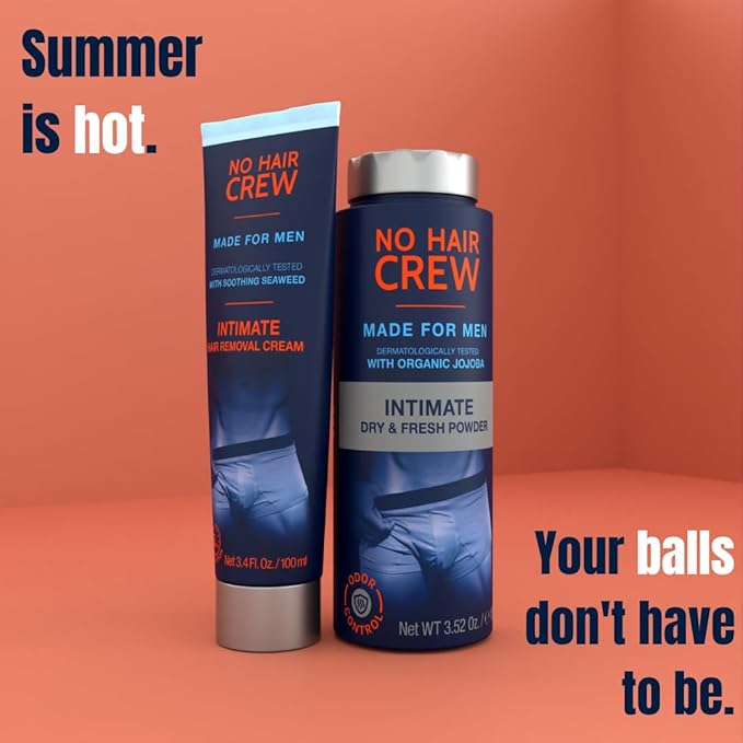 No Hair Crew | Intimate Bundle | Includes Hair Removal Depilatory Cream for Men and Dry & Fresh Body Powder for Sweat and Odor Control