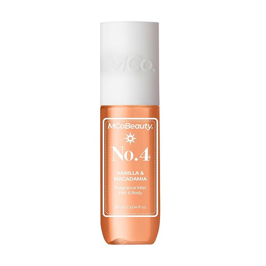 MCoBeauty - Fragrance Mist No.4 - Light Body Mist and Hair Perfume with Caramel, Macadamia, White Chocolate and Sea Salt - Gifts for Women, Feminine Spray, Self Care Gifts for Women - 90ml Bottle
