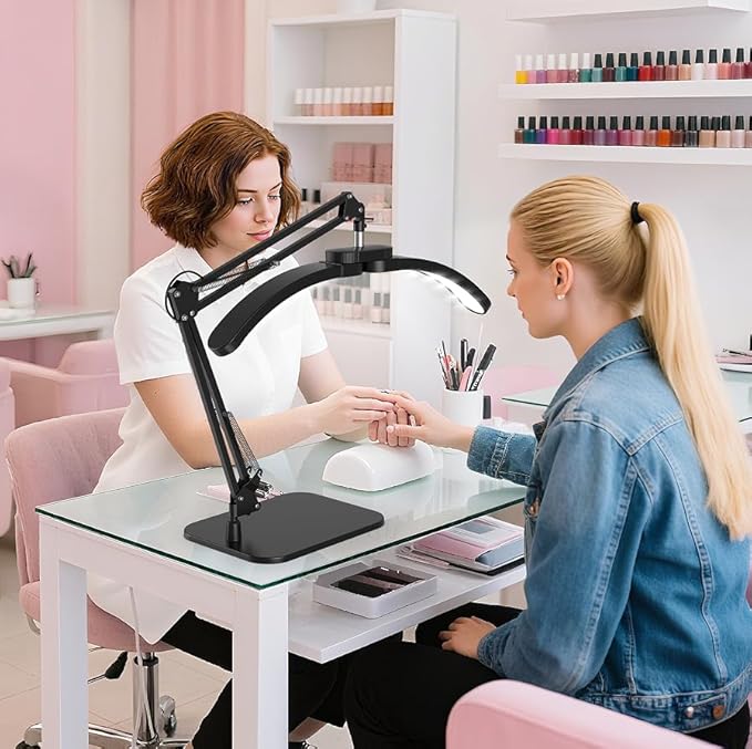 Half Moon Light for Nail Desk, 22W LED Lash Light with Adjustable Arm, Desk Clamp & Base, Foldable Nail Tech Lamp for Manicure, Eyelash Extensions, Beauty, Tattoo, Esthetician
