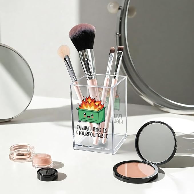 Everything is Figureoutable Acrylic Cosmetic Pencil Pen Holder Cup, Emotional Dumpster Fire Pencil Pen Holder Cup, Therapy Gifts, Mental Health Gifts for Women Colleague Boss Teacher