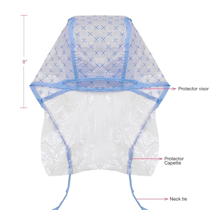 Colortrak 48 Disposable Caps with 4 Needles Kit for Tipping, Hair Color and Highlighting, Lined Cap with Neck Protector Minimizes Color Bleeding, Pull-Out Visor Protects Face - Blue