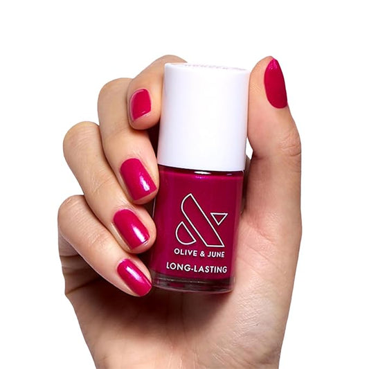Olive & June Long Lasting Nail Polish | Plump Gel-Like Finish No Lamp Needed | Lasts up to 10 days | Salon-Quality at Home | 15-Free, Vegan Cruelty-Free Chip-Resistant | Lily Blooms Shimmering Magenta