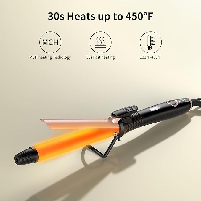 1 Inch Curling Iron with Clipped Tourmaline Ceramic Barrel Professional 1 Inch Hair Curler up to 450°F Dual Voltage for Traveling 60 Mins Auto Off Suit for Different (Rose Gold, 1 inch)