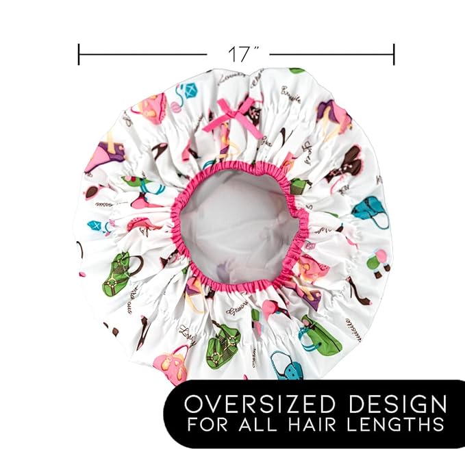 Reusable Shower & Bath Cap, Lined, Oversized Waterproof Shower Caps Large Designed for all Hair Lengths with Lining & Elastic Band Stretch Hem Hair Hat - Fashionista Diva