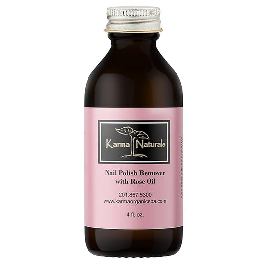 Karma Organic Nail Polish Remover with Rose Oil - Non Toxic, Vegan, Cruelty Free, Acetone free – Nails Strengthener for Fingernails – 4 fl. Oz