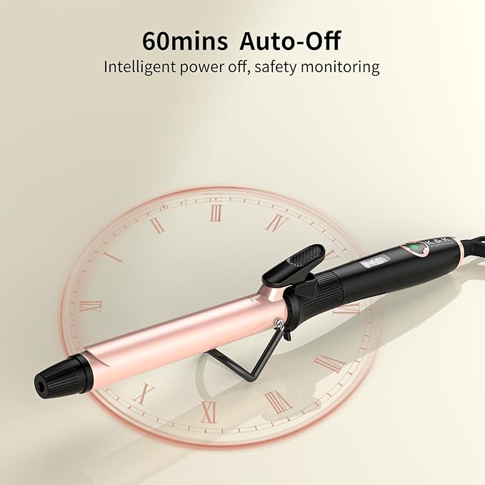 1 Inch Curling Iron with Clipped Tourmaline Ceramic Barrel Professional 1 Inch Hair Curler up to 450°F Dual Voltage for Traveling 60 Mins Auto Off Suit for Different (Rose Gold, 1 inch)