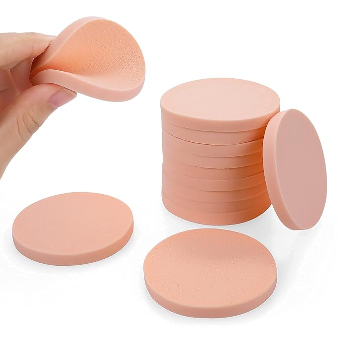 Round Sponge Puff Set,12 Pcs 2.2 Inch Facial Powder Puffs Foam Sponges For Liquid Foundation Makeup, Facial Cleansing
