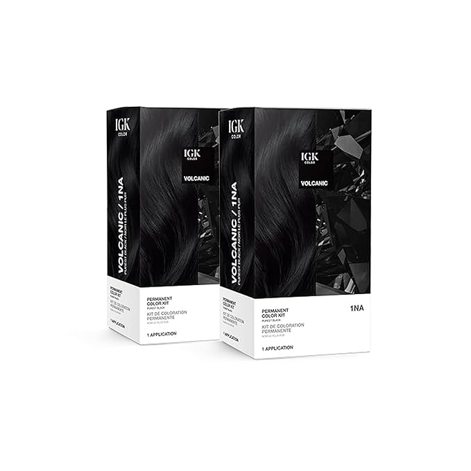 IGK Permanent Hair Color Kit | 1NA Volcanic - Purest Black | 100% Gray Color Coverage + Strengthen + Shine | Ammonia Free