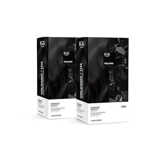 IGK Permanent Hair Color Kit | 1NA Volcanic - Purest Black | 100% Gray Color Coverage + Strengthen + Shine | Ammonia Free
